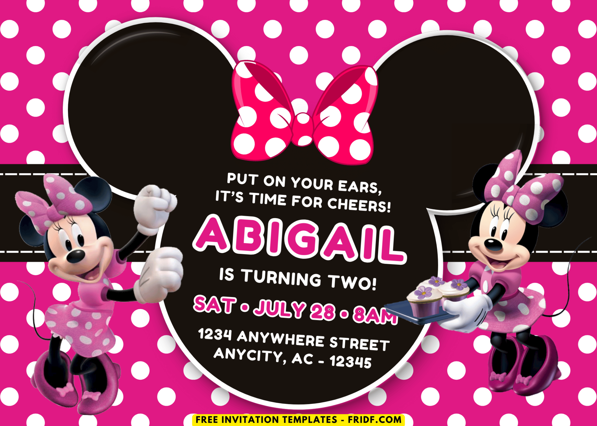(Free Canva Template) Pink Fiesta Minnie Mouse Birthday Party Kits ...