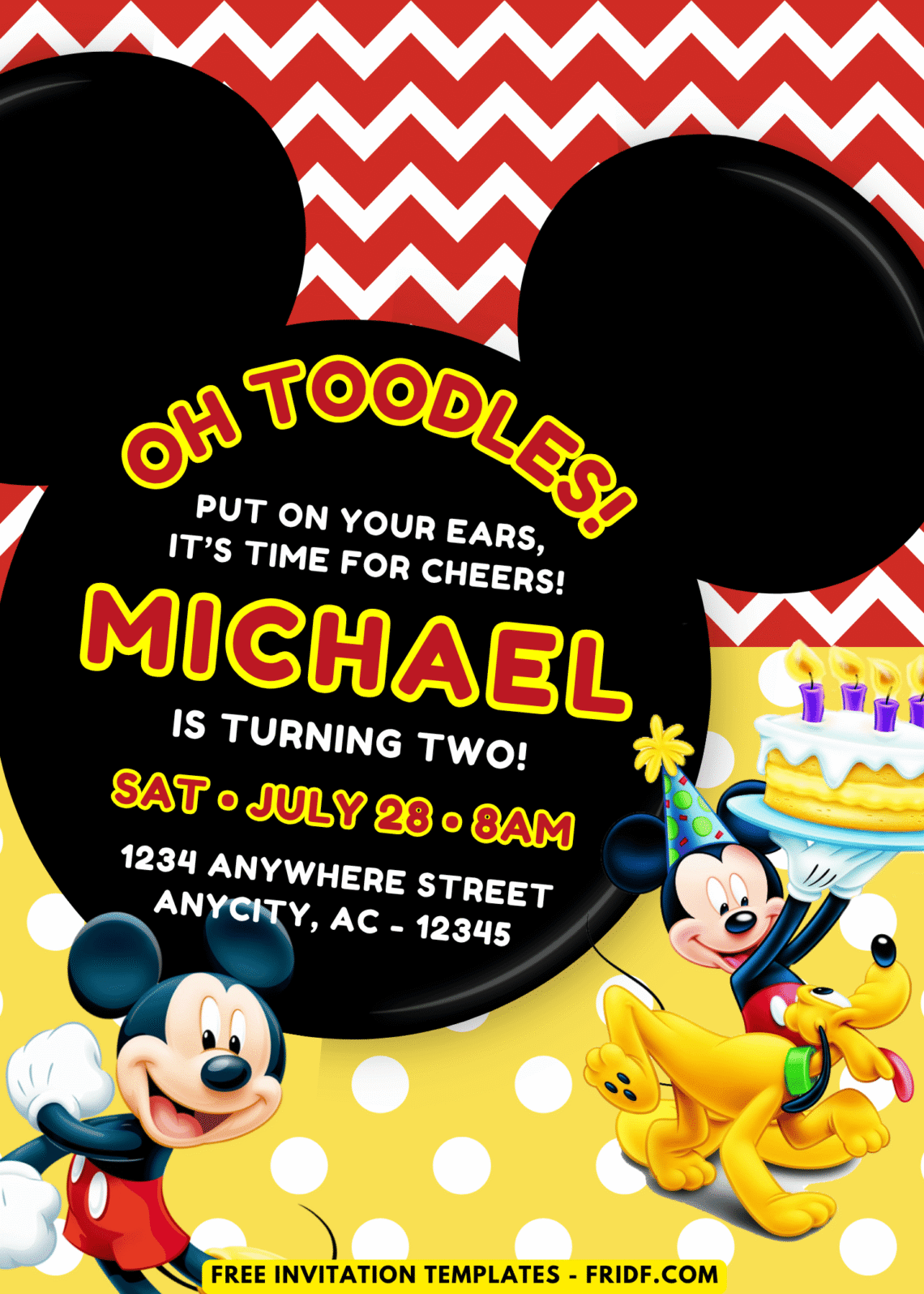Pluto And Mickey Mouse Birthday Invitation | Editable Canva Template ...