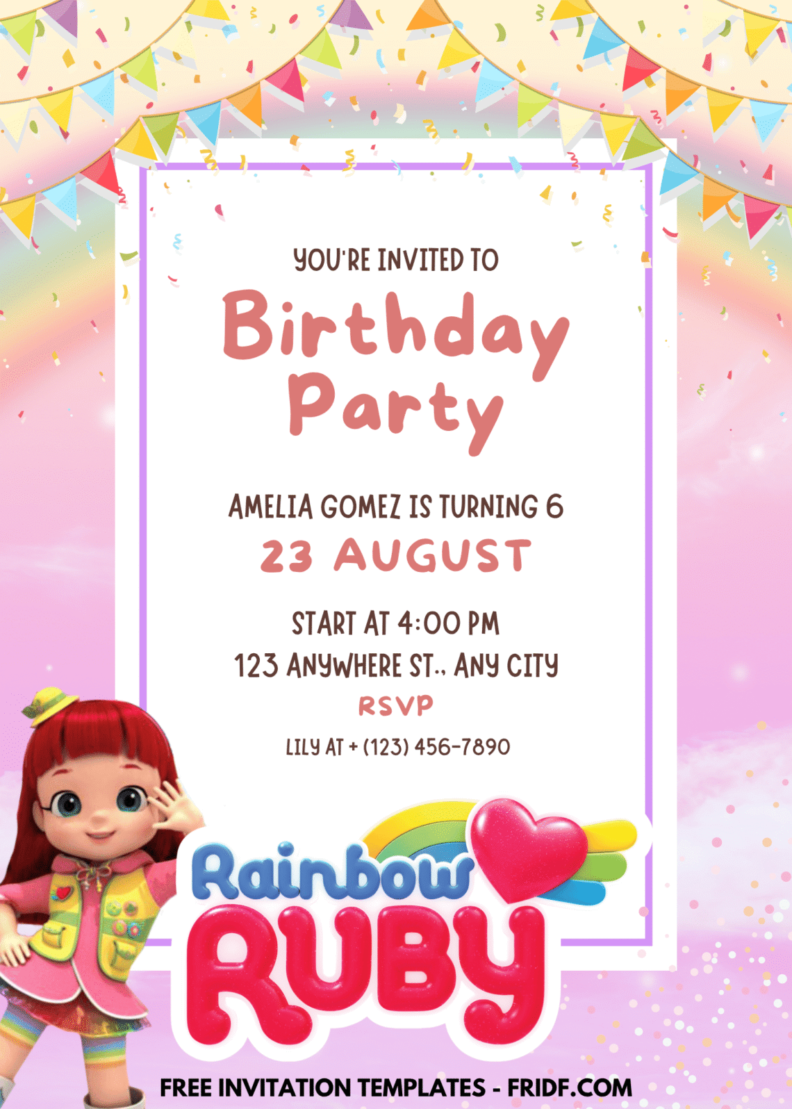 Rainbow Ruby And Choco Birthday Invitation | Editable Canva - fridf ...
