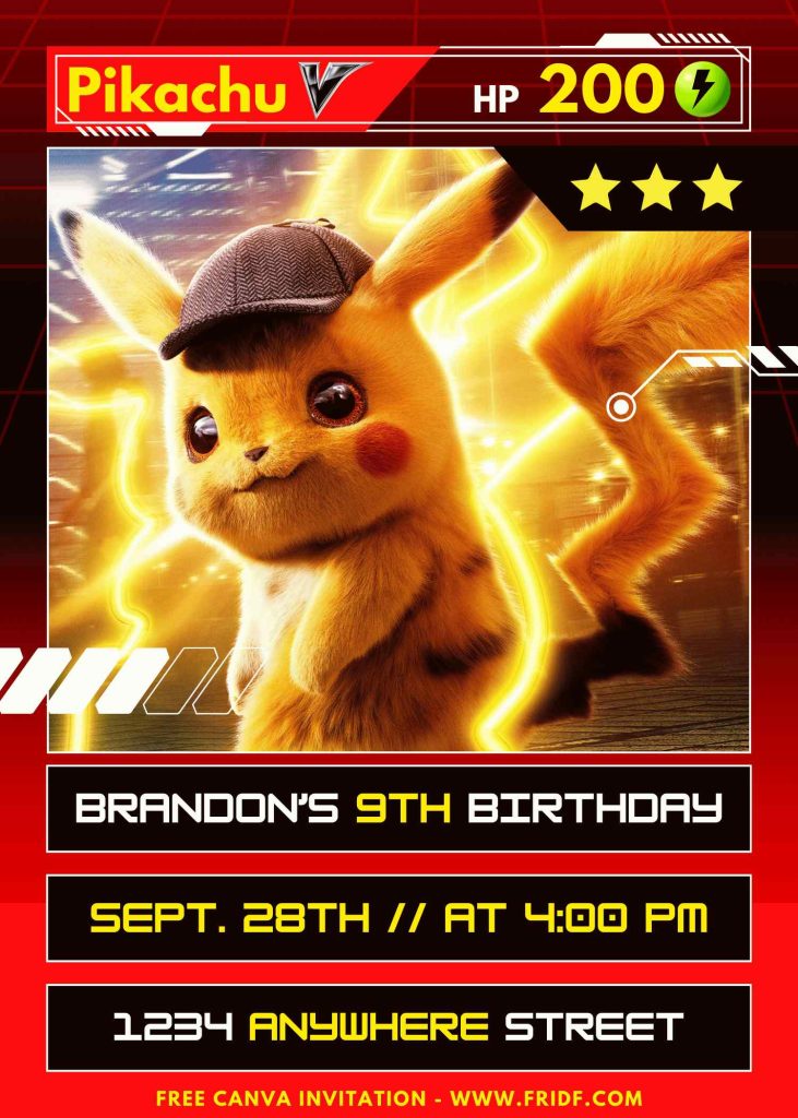 FREE Blazing Red Pokemon V Invitation Template