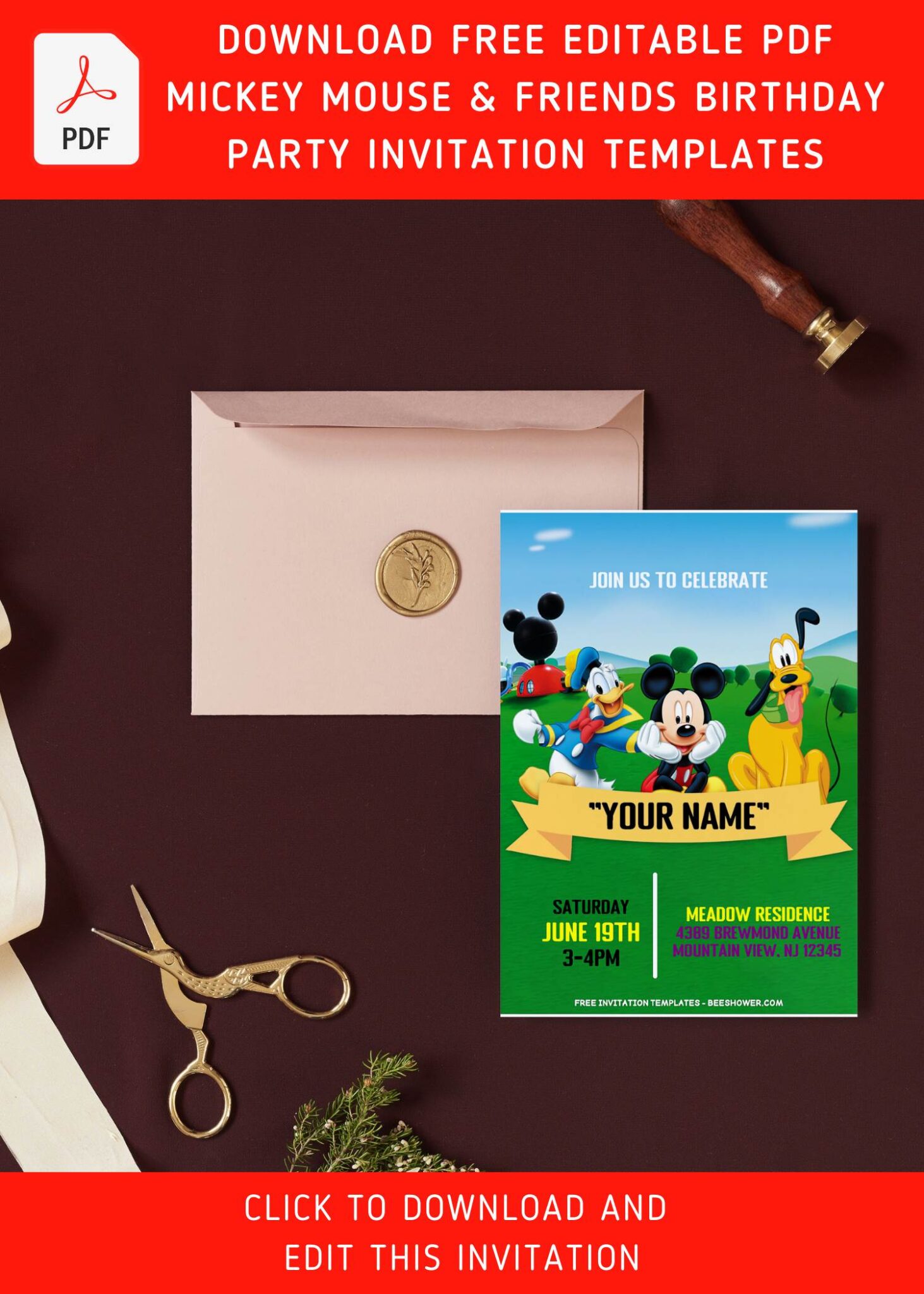 (Free Editable PDF) Mickey Mouse And Friends Birthday Party Invitation ...