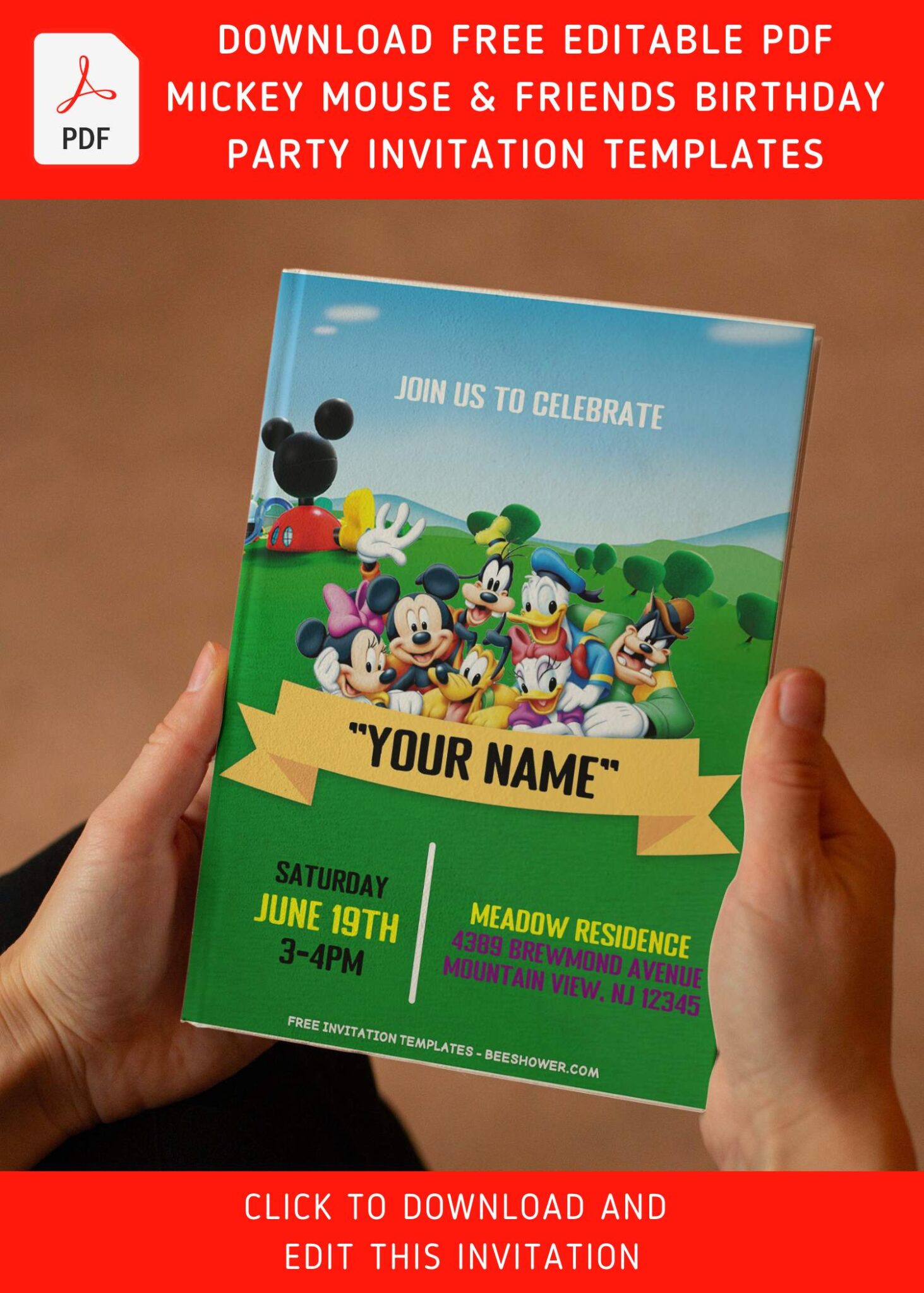 (Free Editable PDF) Mickey Mouse And Friends Birthday Party Invitation ...