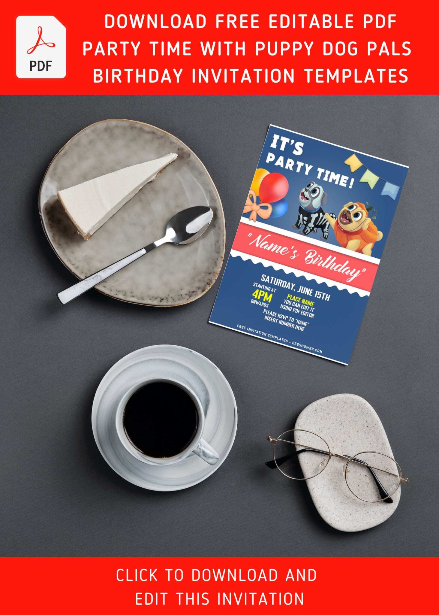 (Free Editable PDF) It's Party Time Puppy Dog Pals Birthday Invitation ...