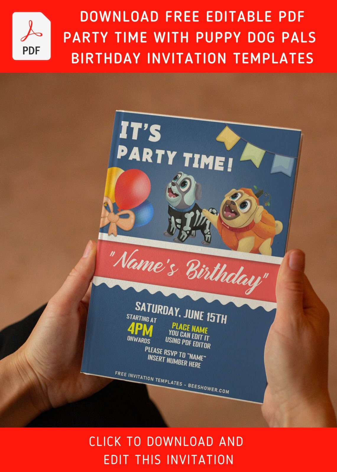 (Free Editable PDF) It's Party Time Puppy Dog Pals Birthday Invitation ...