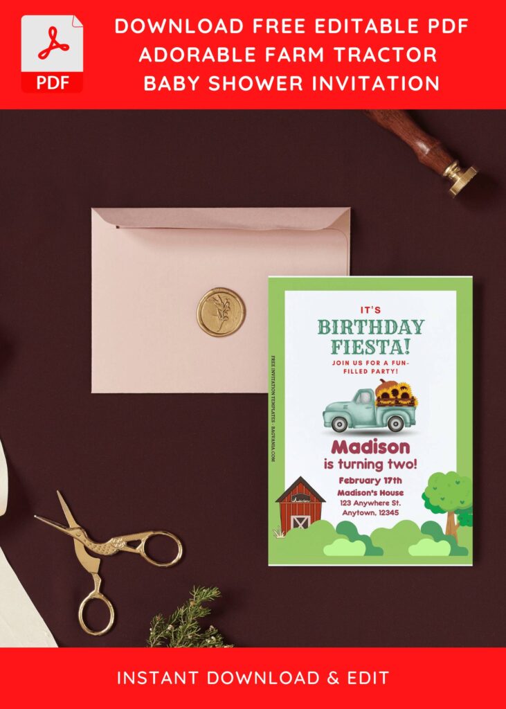 (Free Editable PDF) Farm Tractor Baby Shower Invitation Templates ...