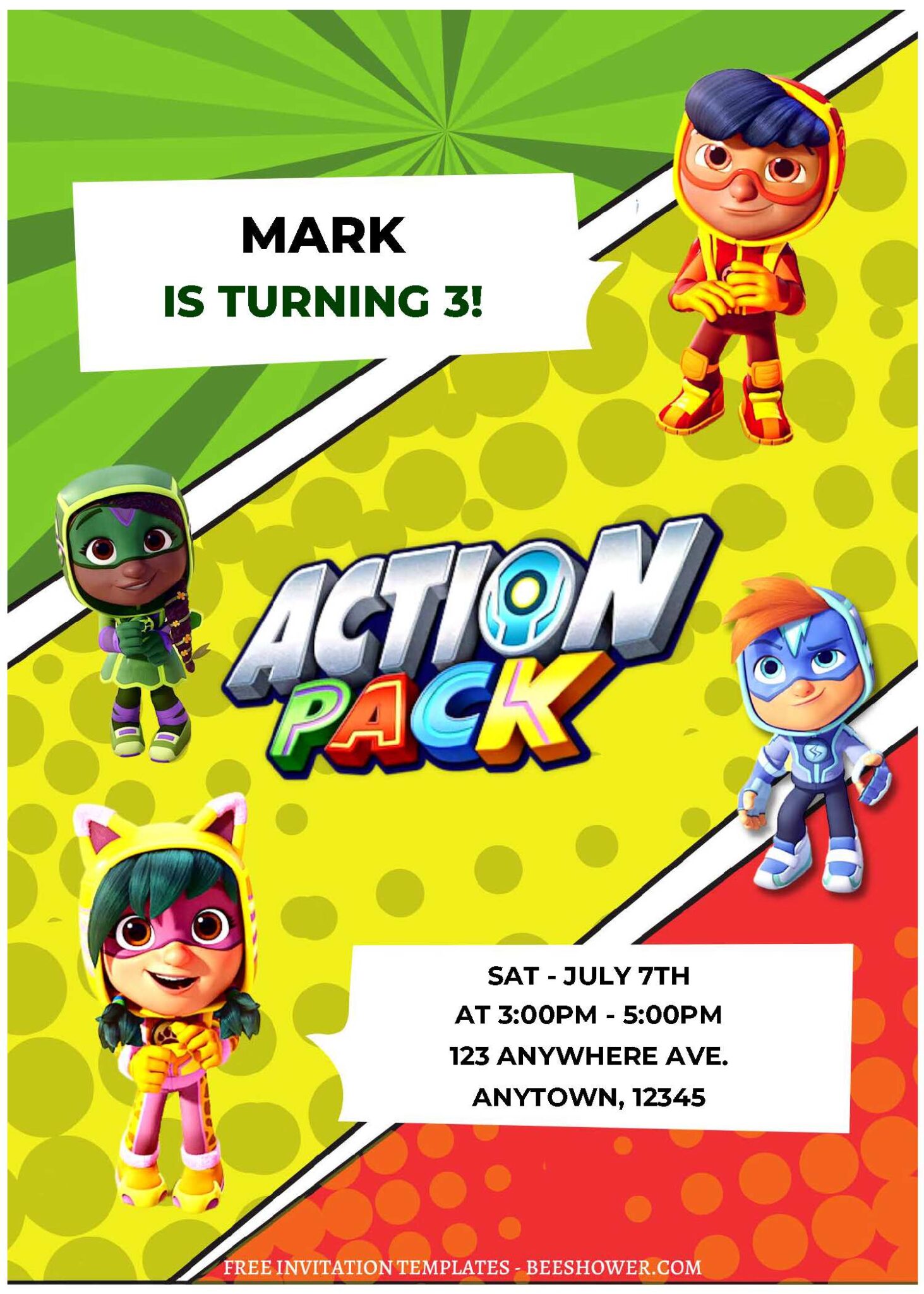 (Free Editable PDF) Action Pack Superhero Baby Shower Invitation ...