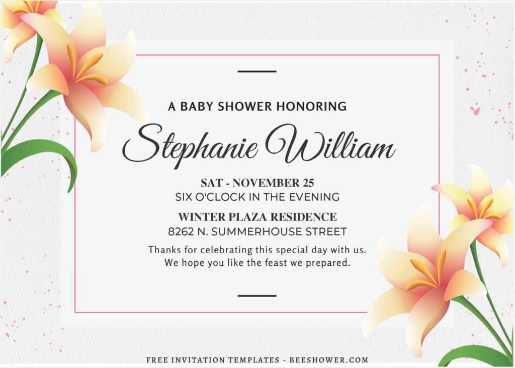 (Free Editable PDF) Striking Elegance Lily Baby Shower Invitation ...