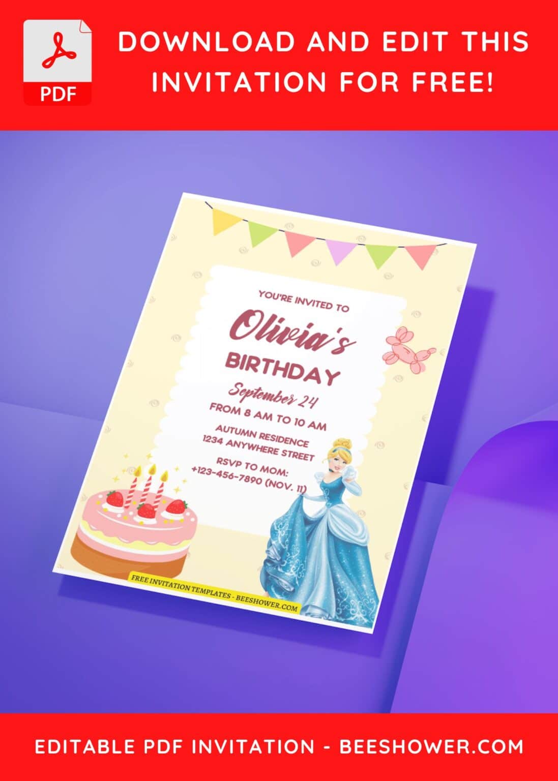 Free Editable PDF Simply Cute Cinderella Baby Shower Invitation Templates Free Editable Pdf Simply Cute Cinderella Baby Shower Invitation Templates
