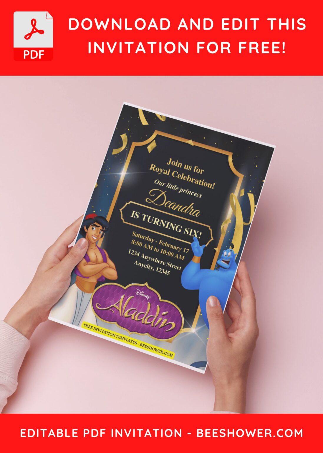(Easily Edit PDF Invitation) Timeless Disney Aladdin Baby Shower ...