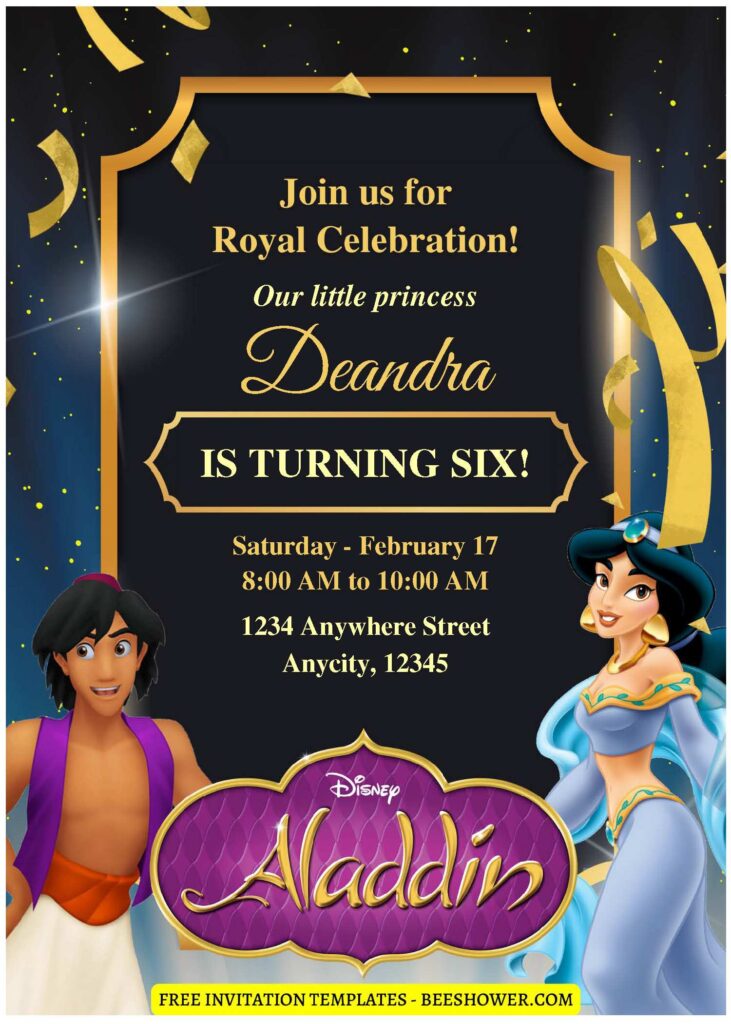 (Easily Edit PDF Invitation) Timeless Disney Aladdin Baby Shower Invitation