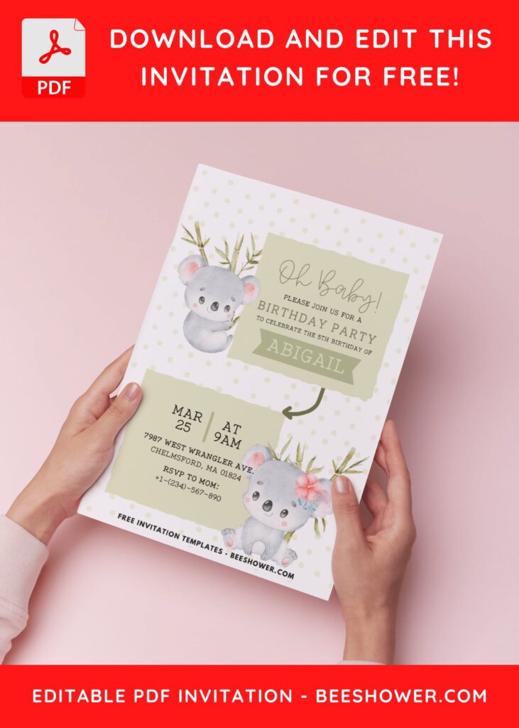 (Easily Edit PDF Invitation) Cute Baby Koala Baby Shower Invitation
