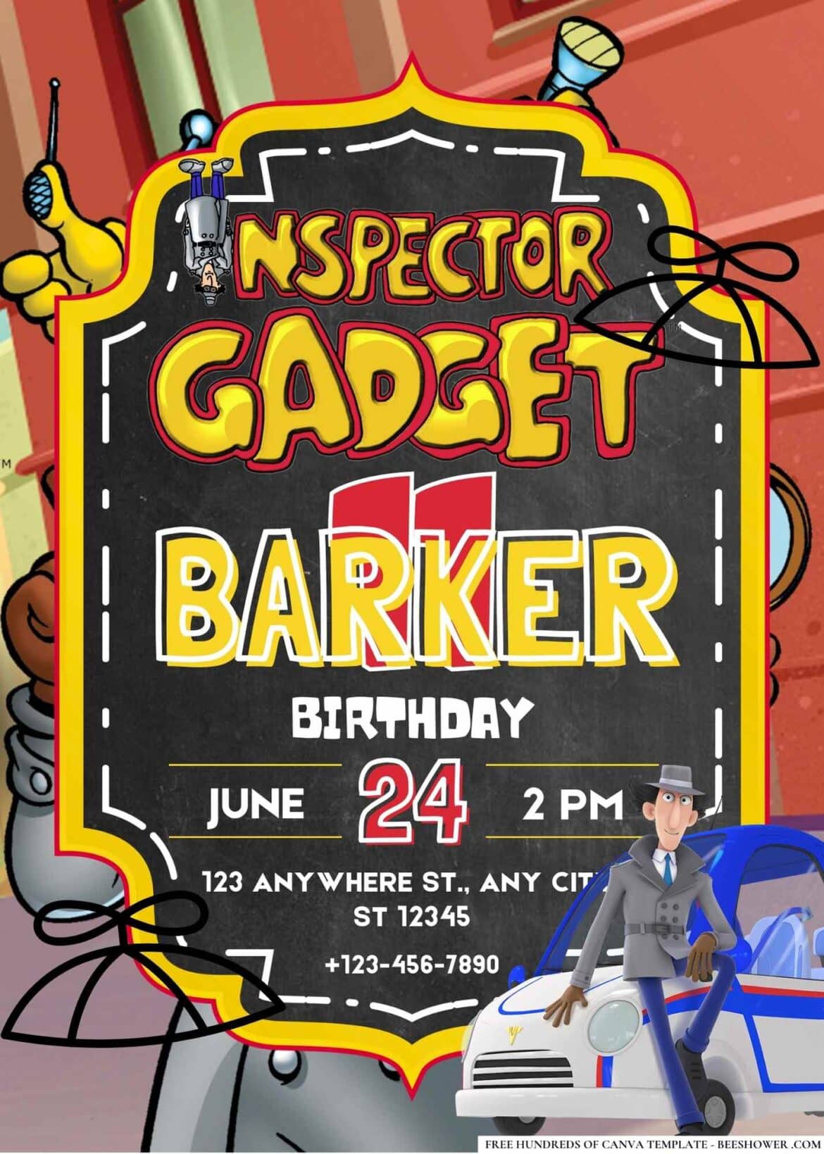 FREE Editable Inspector Gadget Birthday Invitations - Beeshower