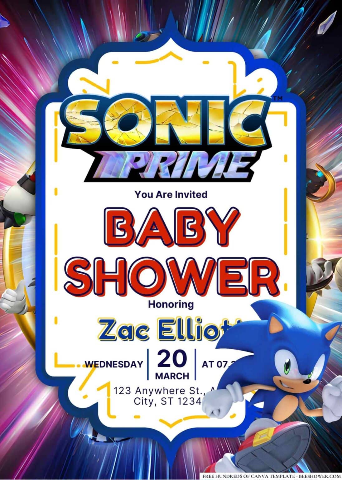 FREE Sonic Prime Baby Shower Invitations - Beeshower