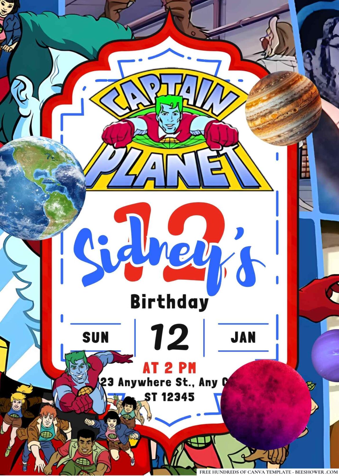 FREE Editable Captain Planet and the Planeteers Birthday Invitations ...