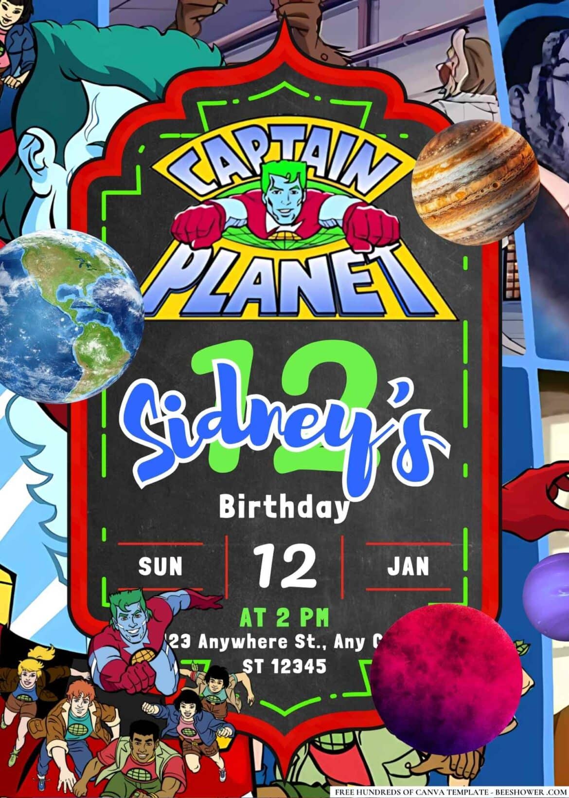 FREE Editable Captain Planet and the Planeteers Birthday Invitations ...