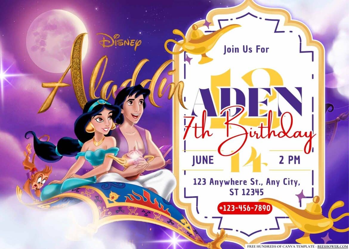 FREE Editable Aladdin Birthday Invitation - Beeshower