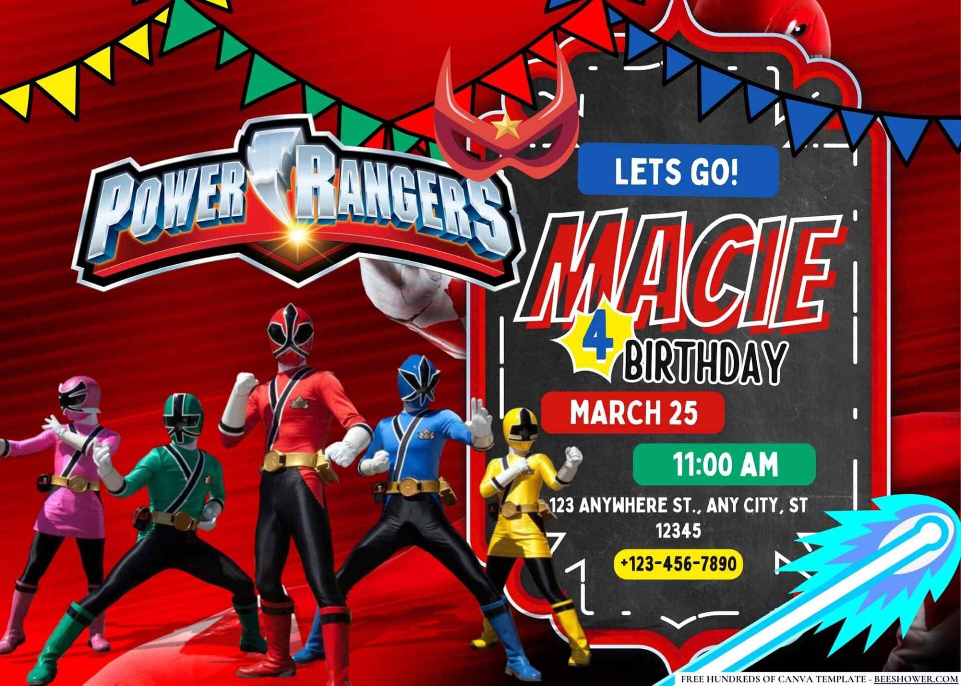FREE Editable Power Rangers Birthday Invitations - Beeshower