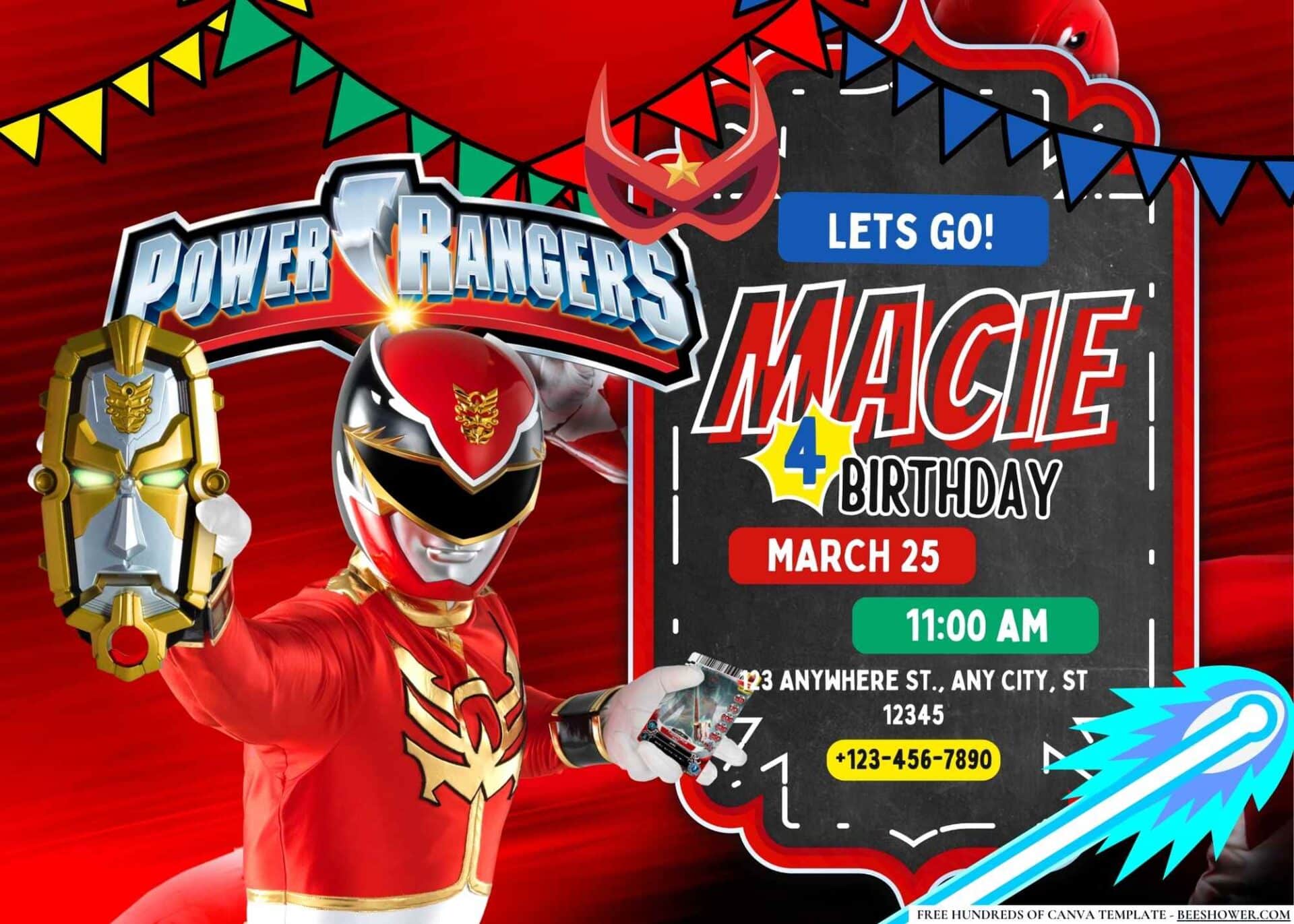 FREE Editable Power Rangers Birthday Invitations - Beeshower
