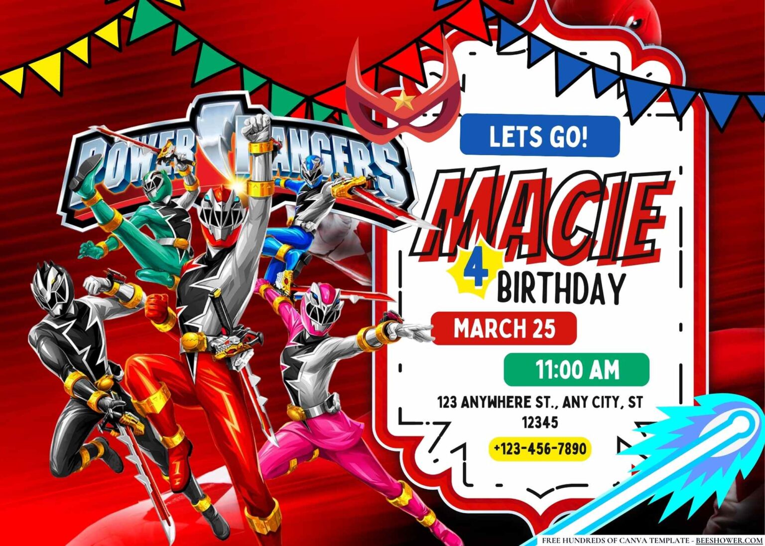 FREE Editable Power Rangers Birthday Invitations - Beeshower