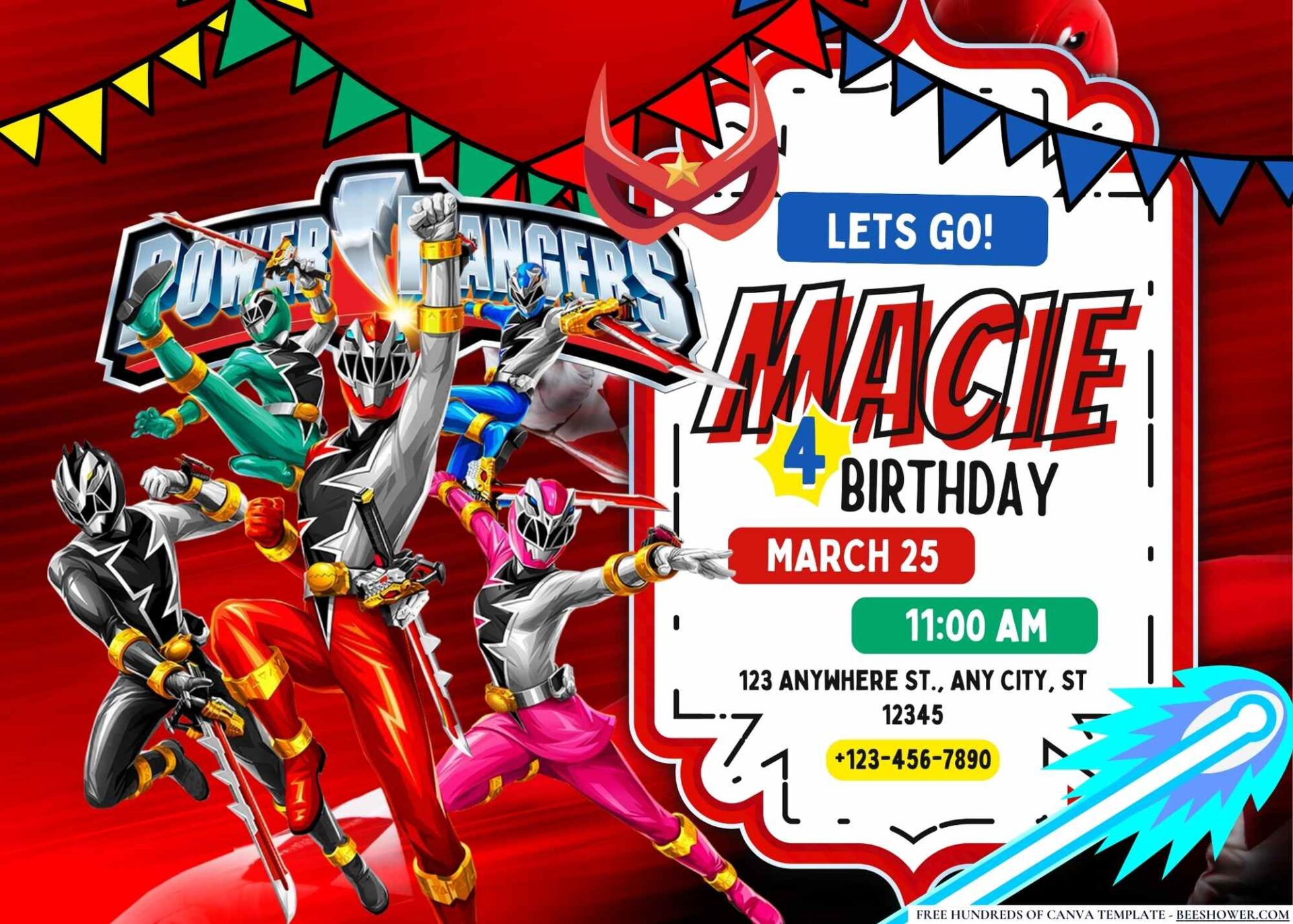 FREE Editable Power Rangers Birthday Invitations - Beeshower