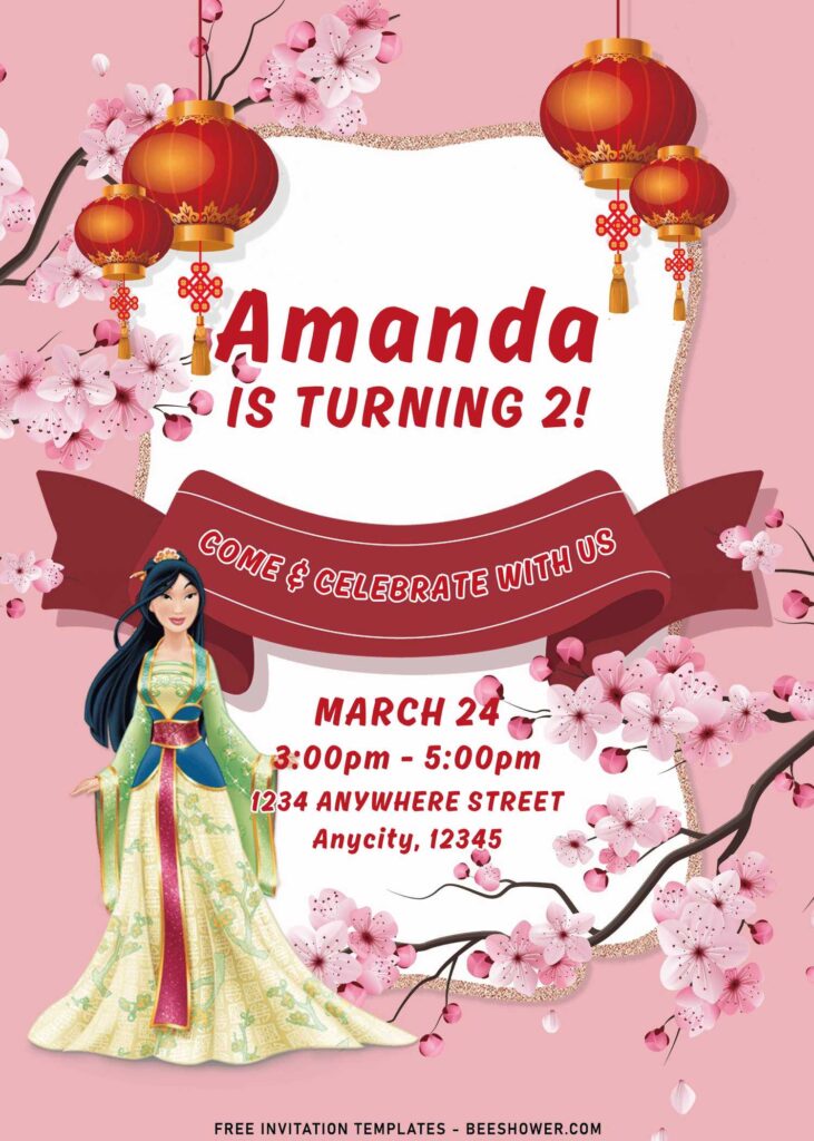 Disney Princess Mulan Birthday Invitation Templates – Free, Editable, and Easy to Customize in 
<br>Match:  Canva
<br>After:  