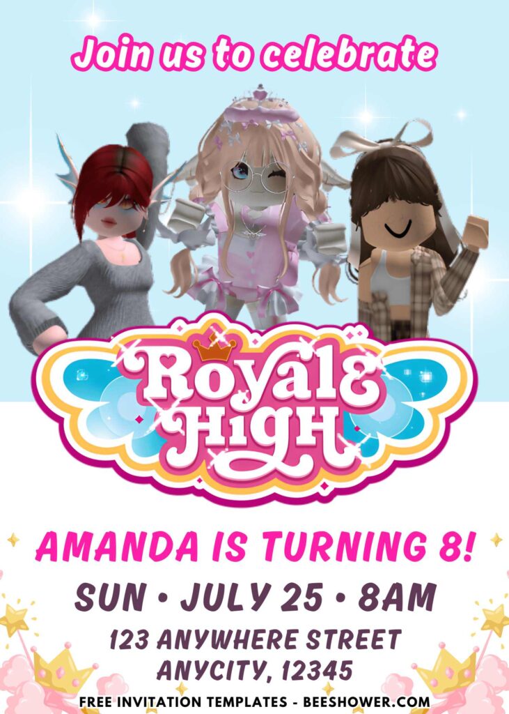 Editable Roblox Royale High Cheerleader Party Invitation Templates – Free Online 
<br>Match:  Canva
<br>After:   Customization