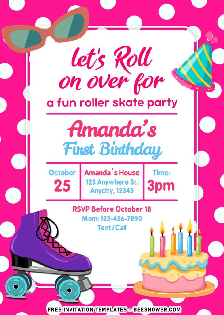 Cute Roller Skate Birthday Invitation | Canva Editable Download