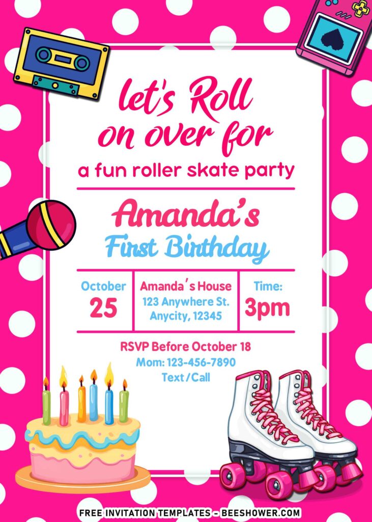 Roller Skate Party Invitation | Editable 
<br>Match:  Canva
<br>After:   Template